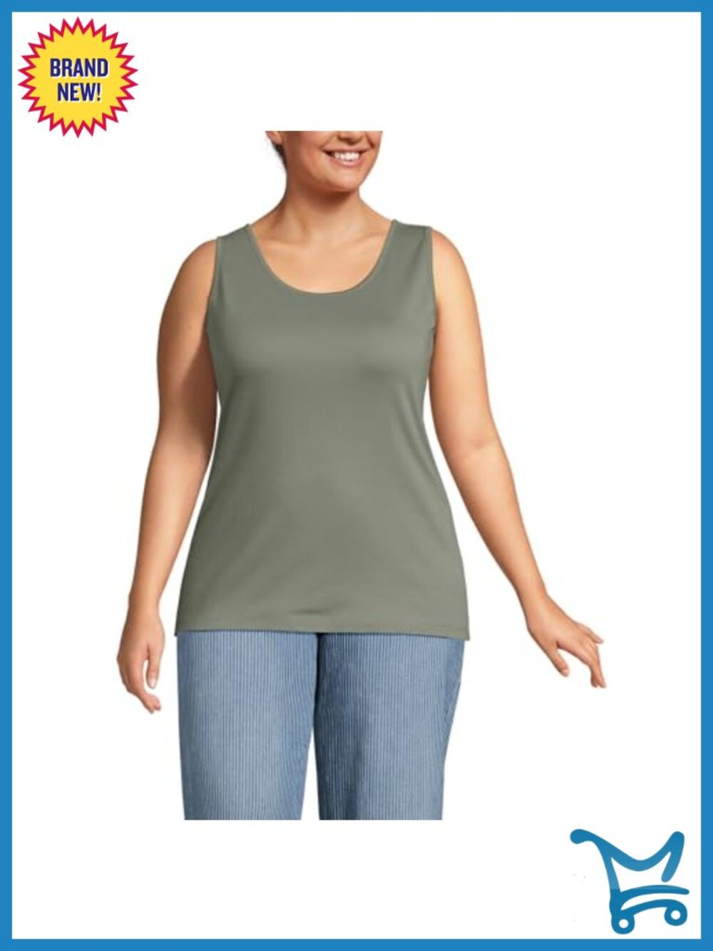 Cotton Interlock Tank Top Bra-Friendly Wide Straps Classic Fit V-Neck